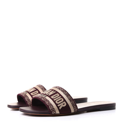 Christian Dior Canvas Embroidered Dway Mules Slide Sandals 36.5 Burgundy 3 of 10