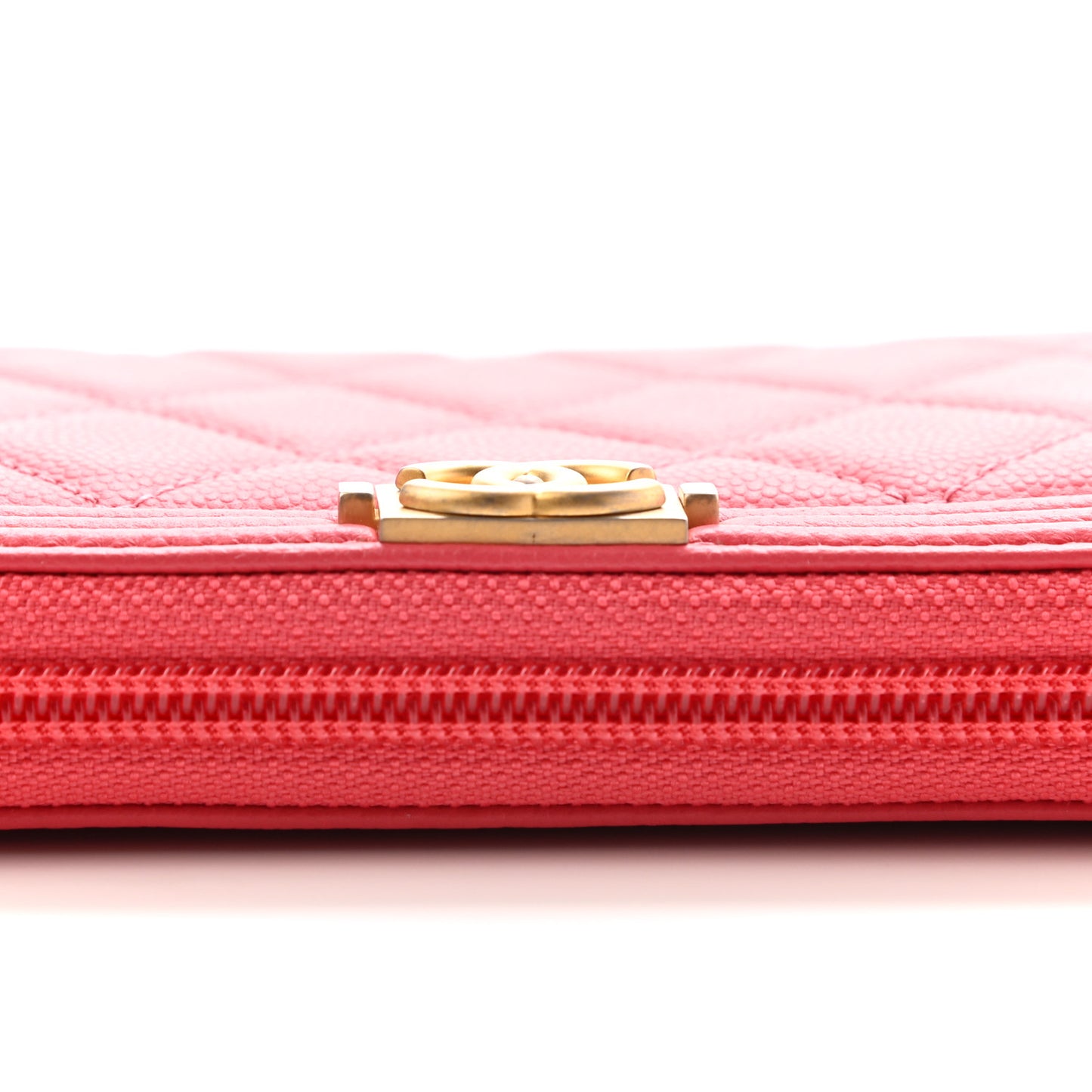 Caviar Quilted Large Boy Zip Around Wallet Coral