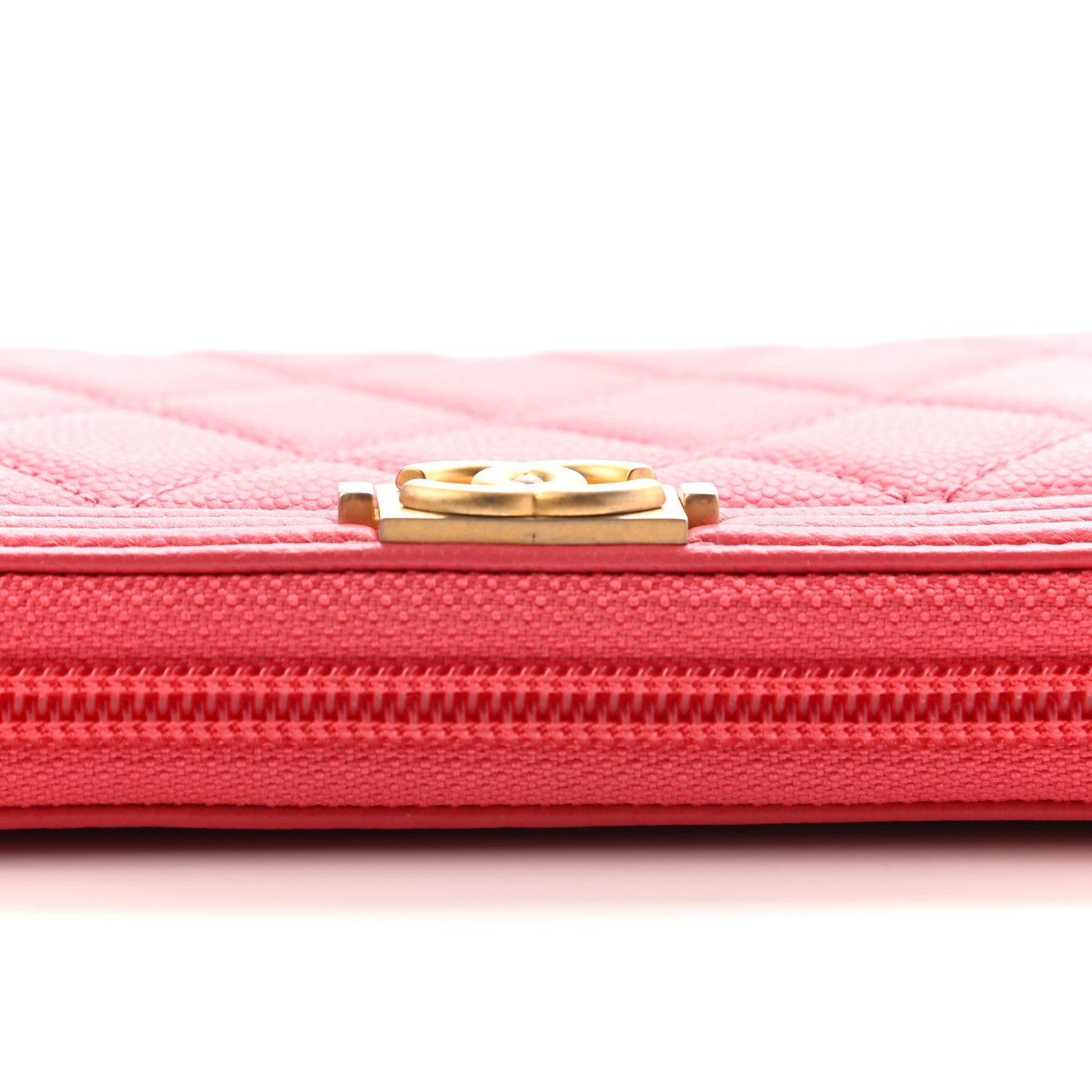 Chanel Caviar Quilted Large Boy Zip Around Wallet Coral 11 of 11