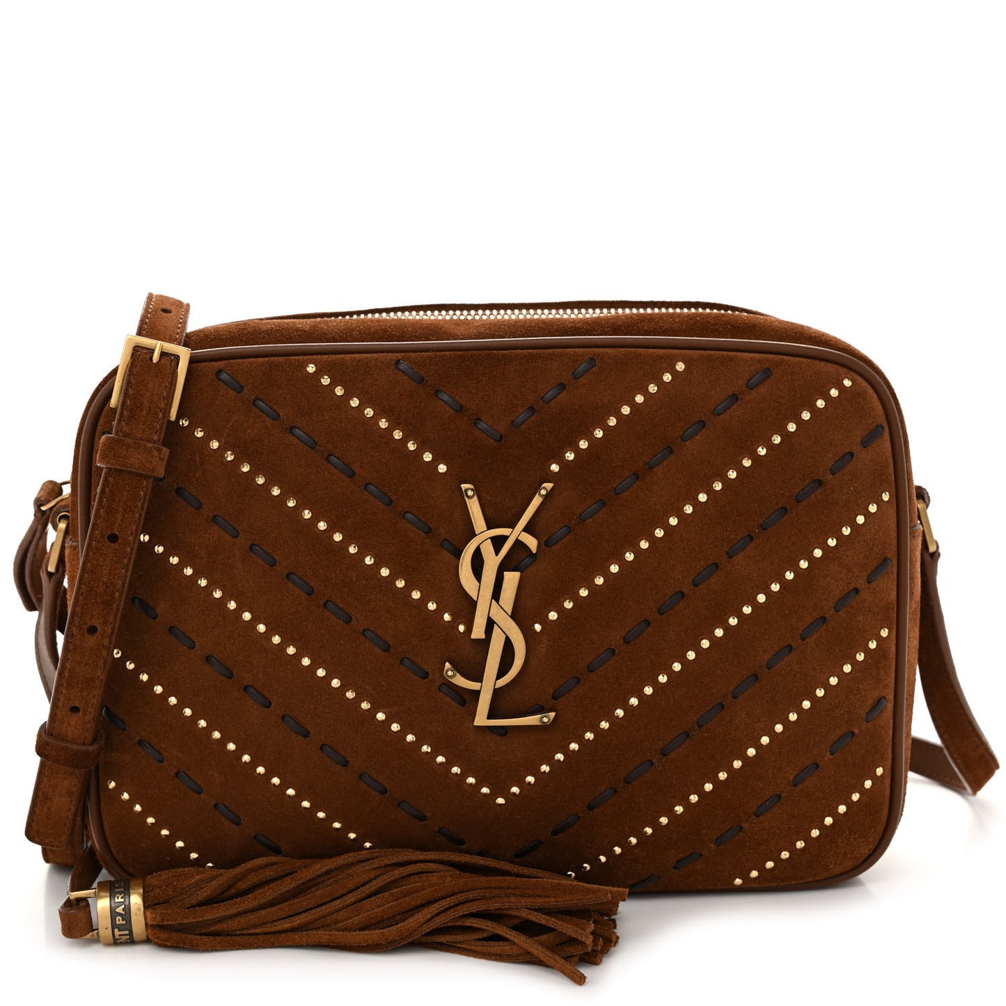 Suede Studded Woven Monogram Lou Camera Bag Cinnamon