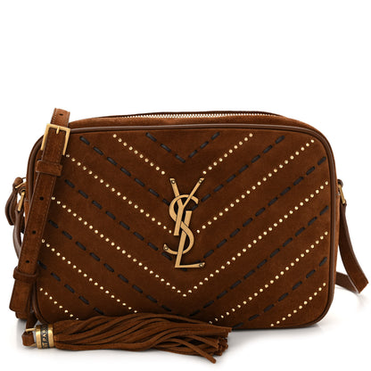 Saint Laurent Suede Studded Woven Monogram Lou Camera Bag Cinnamon 1 of 10