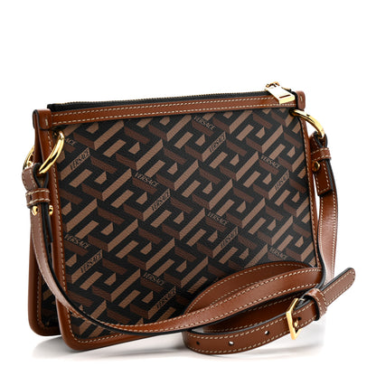 Versace Coated Canvas Medium La Greca Signature Pouch Black Caramel 3 of 12