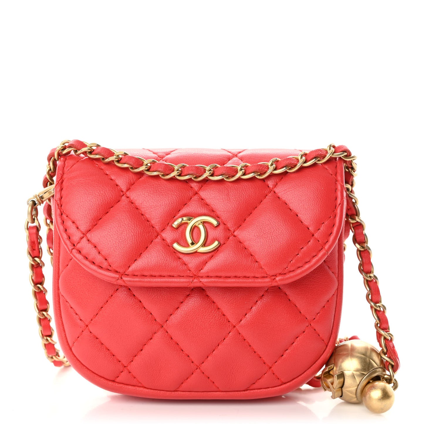 Lambskin Quilted Pearl Crush Waist Bag Red