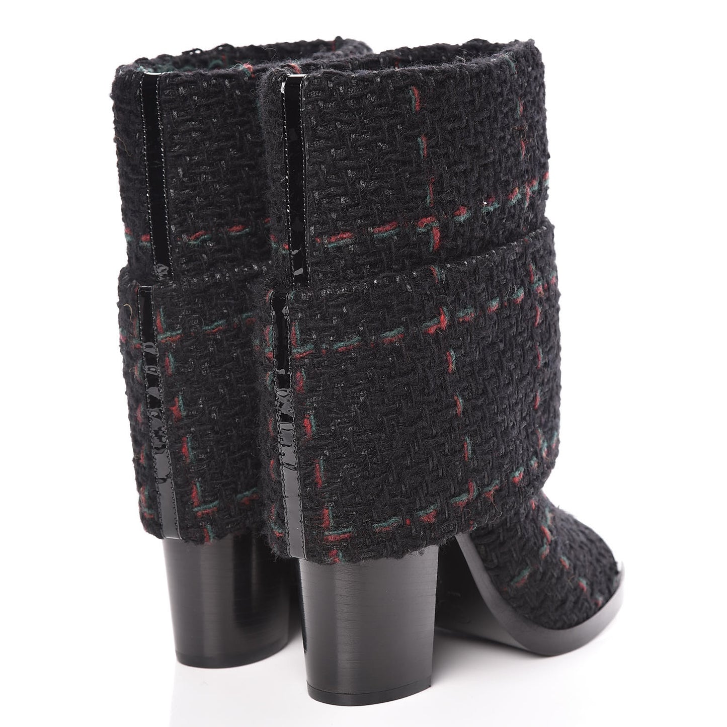 Tweed Patent CC Cap Toe Fold Over Boots 38 Black