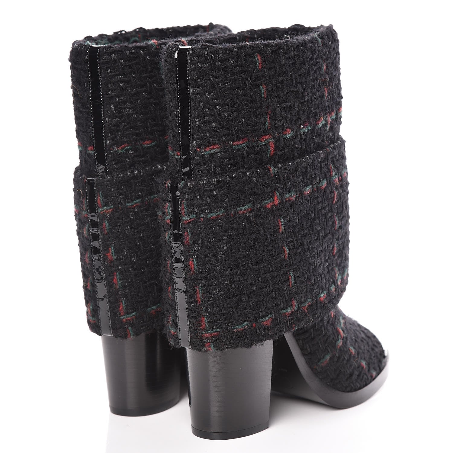 Chanel Tweed Patent CC Cap Toe Fold Over Boots 38 Black 4 of 9