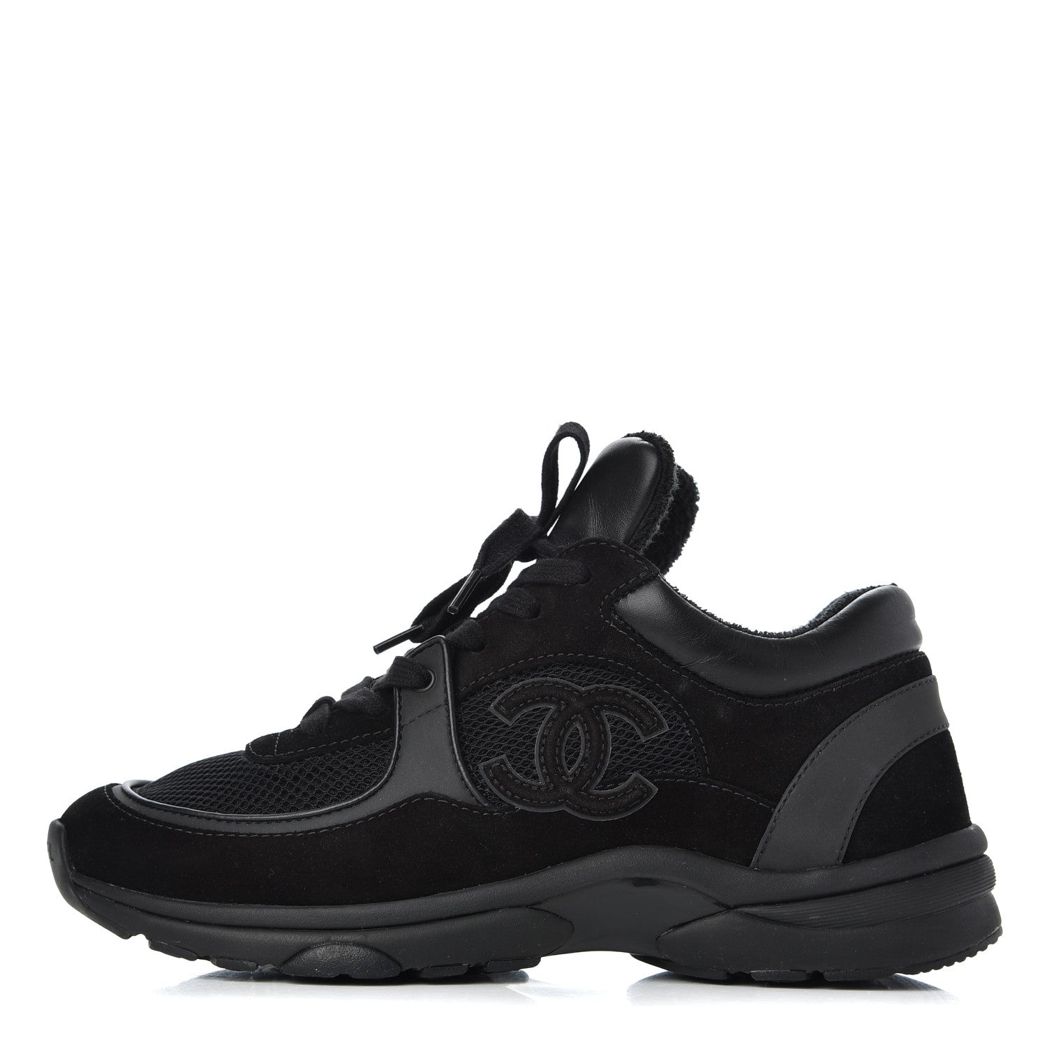 Chanel Fabric Calfskin Suede CC Sneakers 37.5 Black 1 of 16