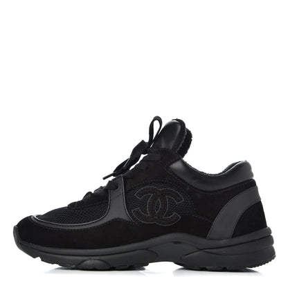 Chanel Fabric Calfskin Suede CC Sneakers 37.5 Black 1 of 16