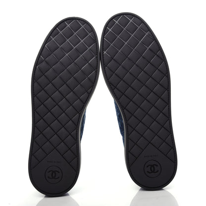 Chanel Denim Grosgrain Camellia Pearl Lace Up Sneakers 37 Blue Black 6 of 10