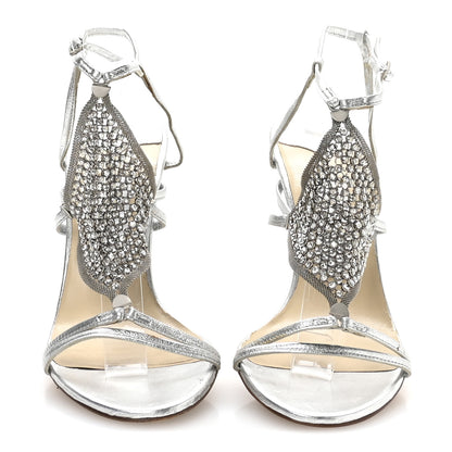 Jimmy Choo Metallic Nappa Mesh Crystal Sandals 36.5 Silver 3 of 7