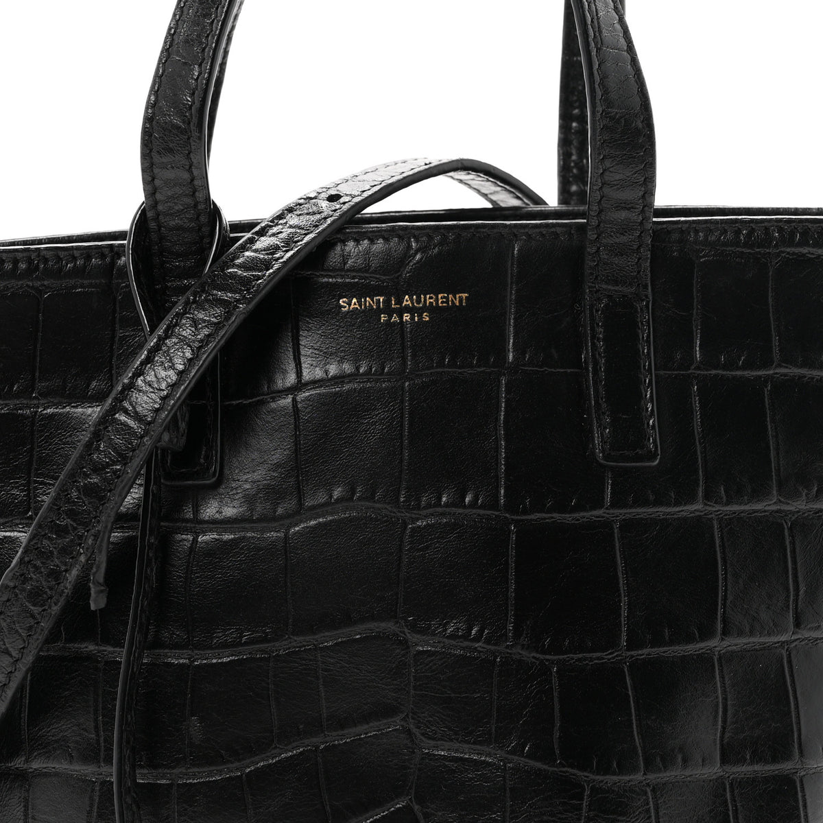 Calfskin Crocodile Embossed Paris Mini Toy Shopper Tote Black