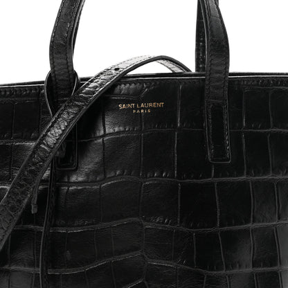 Saint Laurent Calfskin Crocodile Embossed Paris Mini Toy Shopper Tote Black 8 of 11