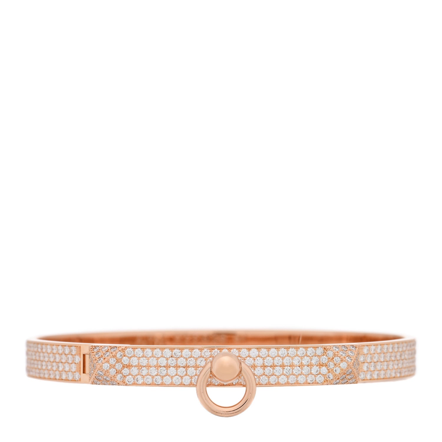 Hermes 18K Rose Gold Diamond PM Collier De Chien Full Pave Bracelet SH 1 of 4