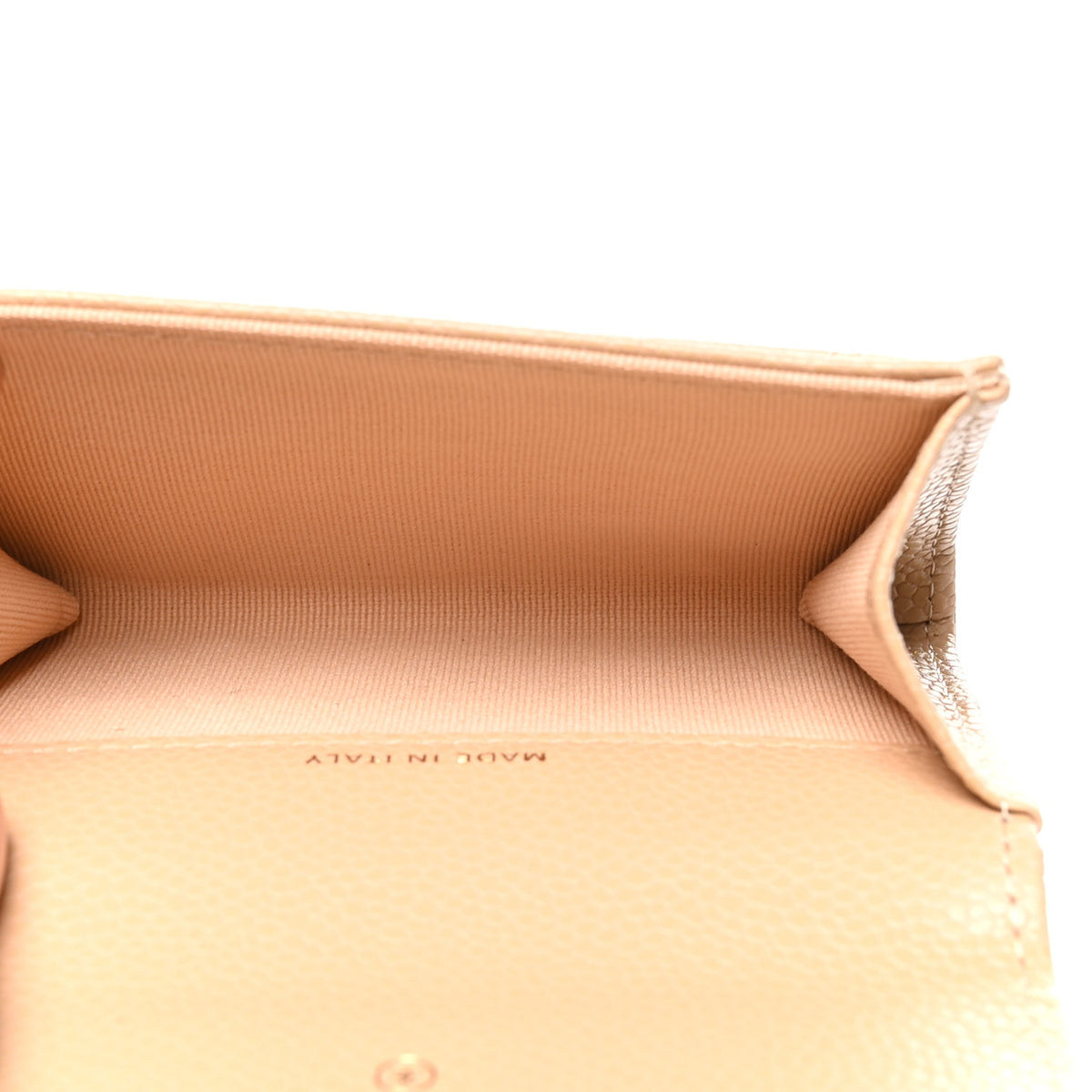 Caviar Quilted Flap Card Holder Wallet Beige