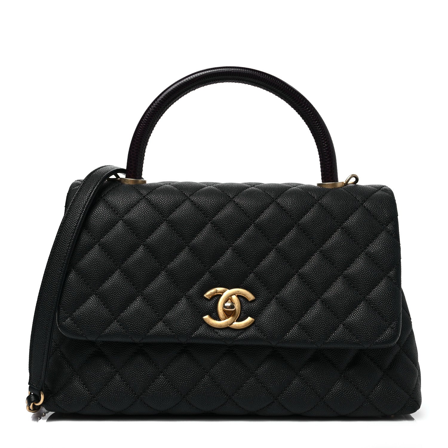 Chanel Caviar Lizard Embossed Quilted Small Coco Handle Flap Black 1 of 8