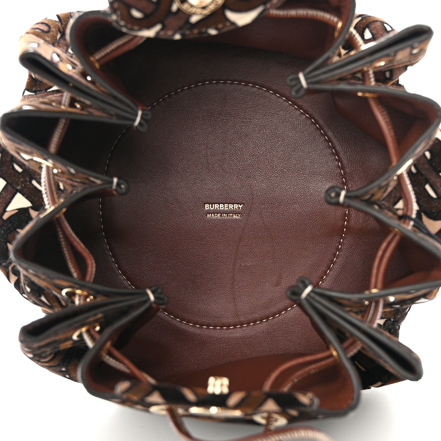 Burberry Velvet TB Mini Chignon Bucket Pouch Camel Buttermilk 4 of 11