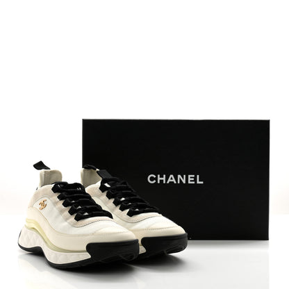 Chanel Velvet Calfskin Mixed Fibers CC Sneakers 38.5 Ivory Black 13 of 13