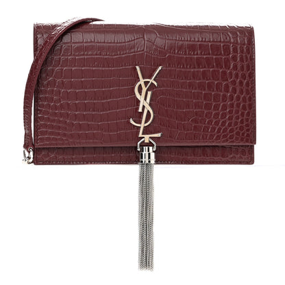 Saint Laurent Calfskin Crocodile Embossed Kate Monogram Tassel Chain Wallet Rouge Legion 1 of 9