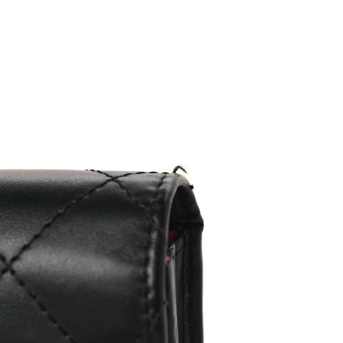 Calfskin Quilted Cambon Gusset Flap Wallet Black