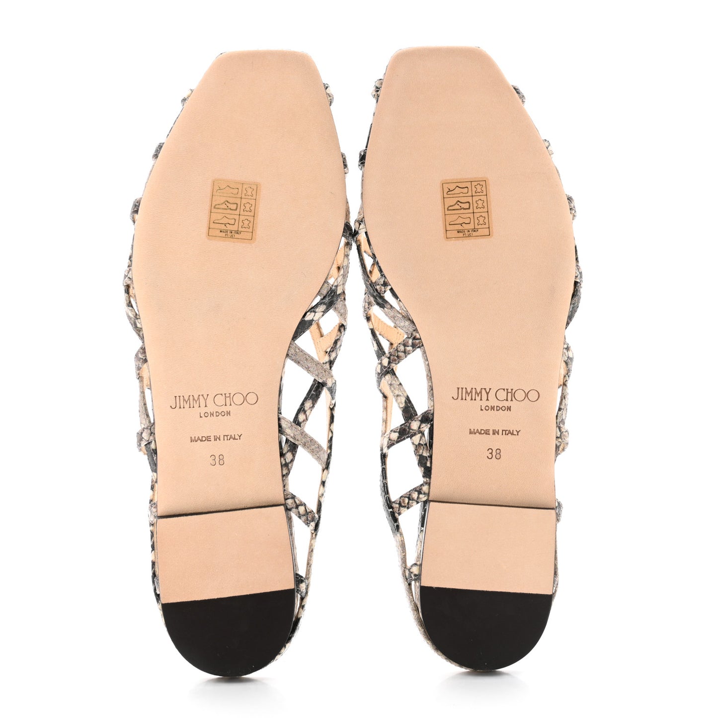 Calfskin Snake Print Sai Flat Sandals 38 Natural