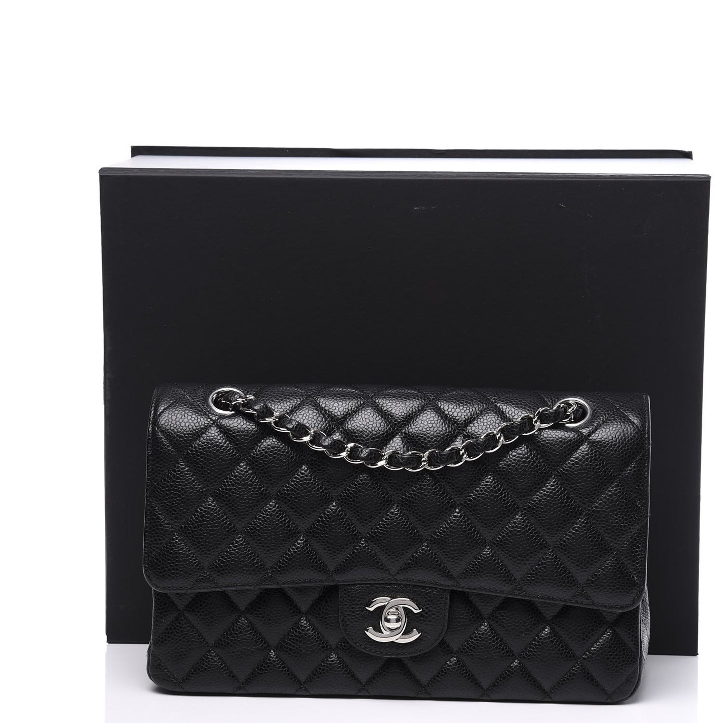 Caviar Quilted Medium Double Flap Black