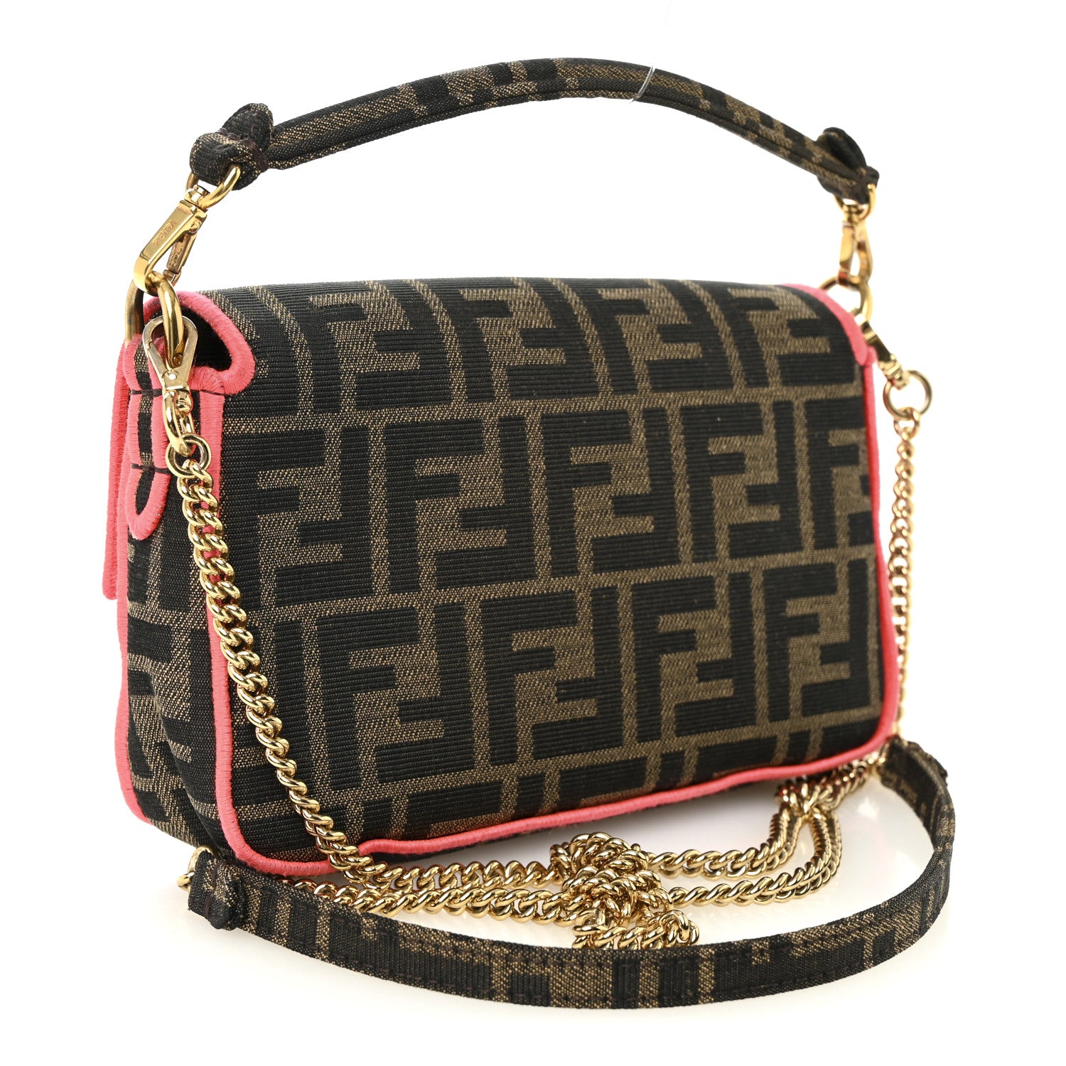 Fendi Fabric Jacquard FF 1974 Roma Armor Mini Baguette Tobacco