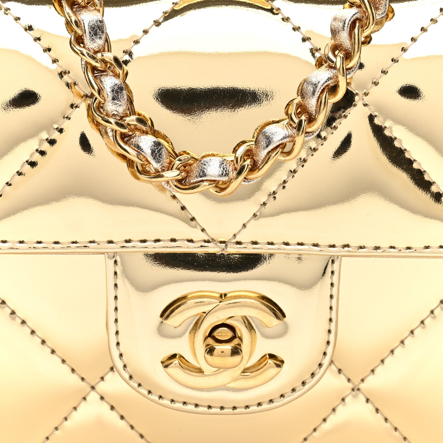 Chanel Metallic Mirror Calfskin Large Top Handle Clutch With Chain