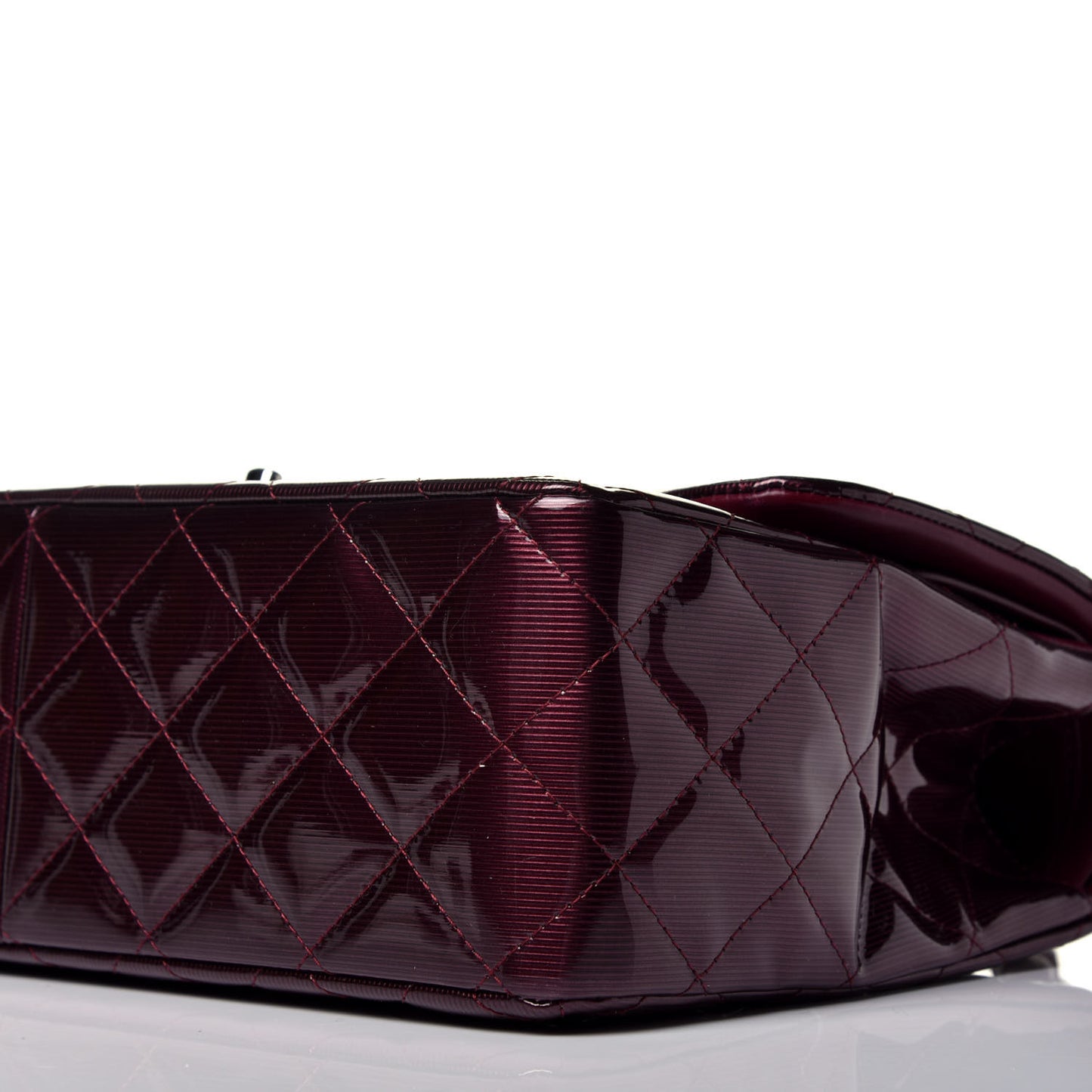 Striated Patent Quilted Jumbo Double Flap Burgundy