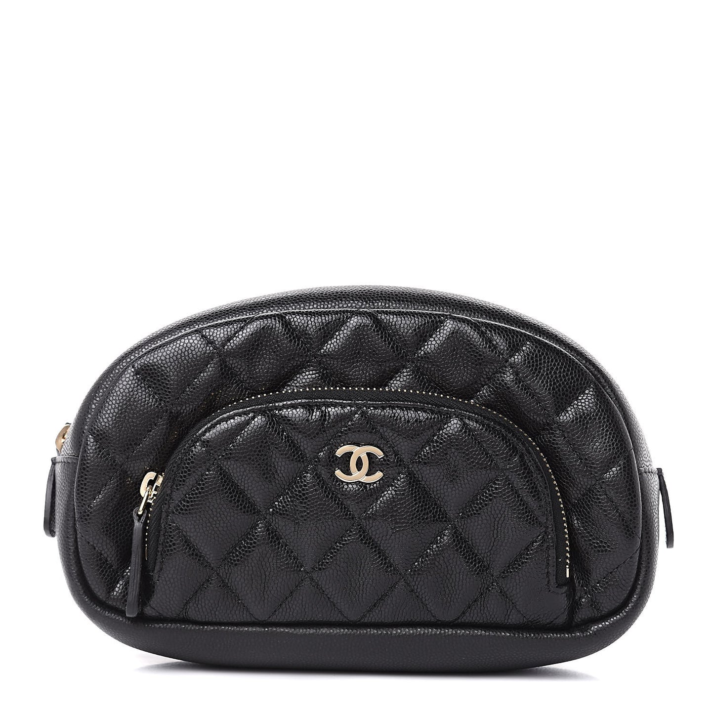 Caviar Quilted Double Zip Pouch Black