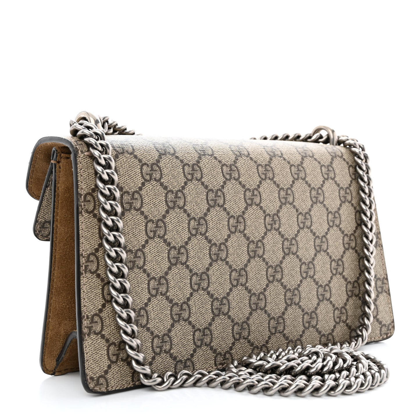 GG Supreme Monogram Suede Crystal Small Dionysus Shoulder Bag Beige Ebony Taupe