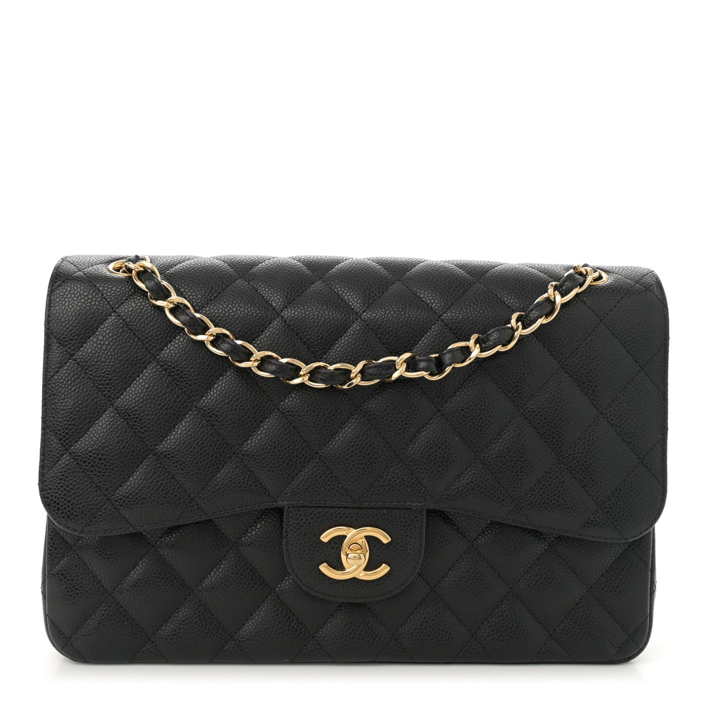 Caviar Quilted Jumbo Double Flap Black