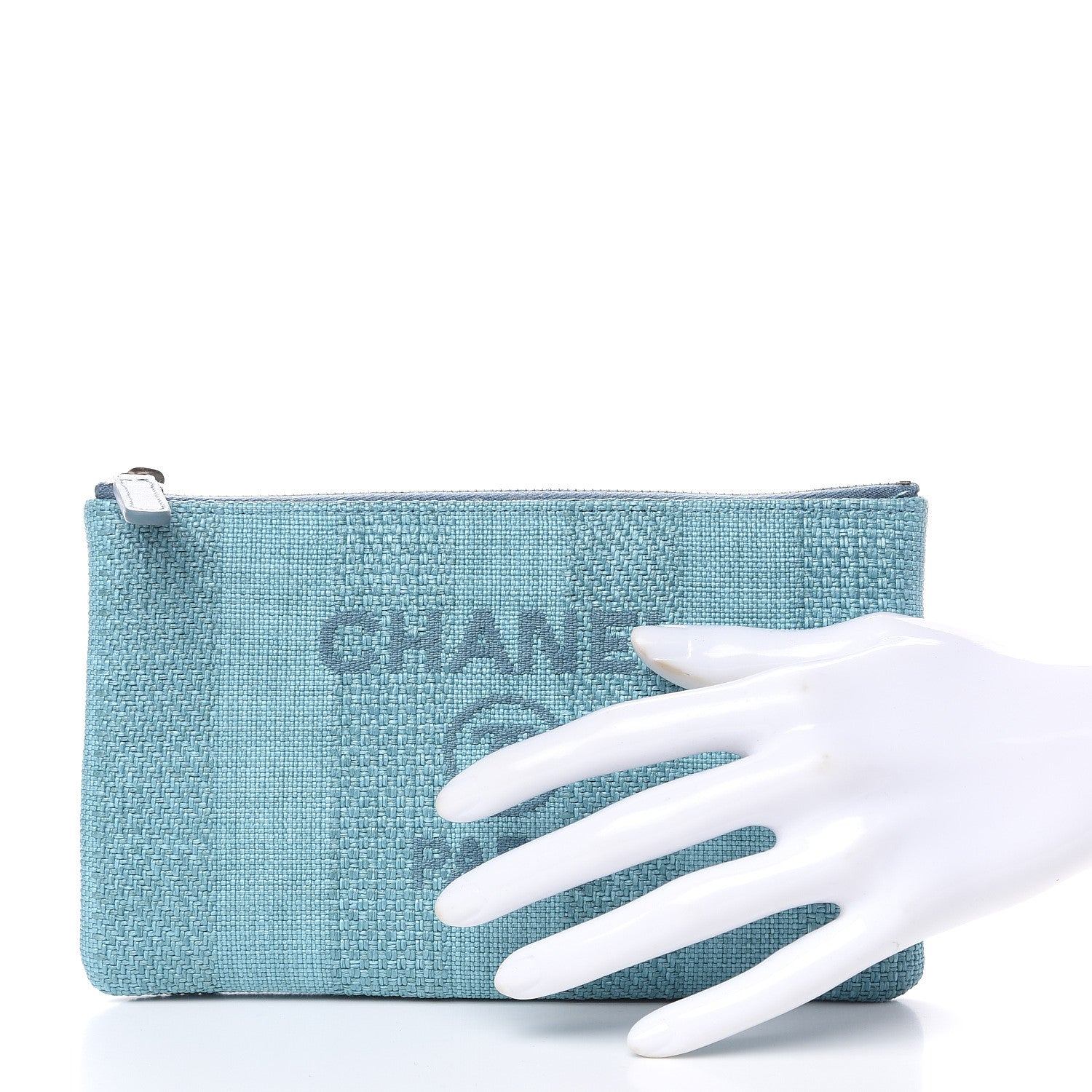 Chanel Woven Straw Raffia Deauville Cosmetic Pouch Blue 2 of 9