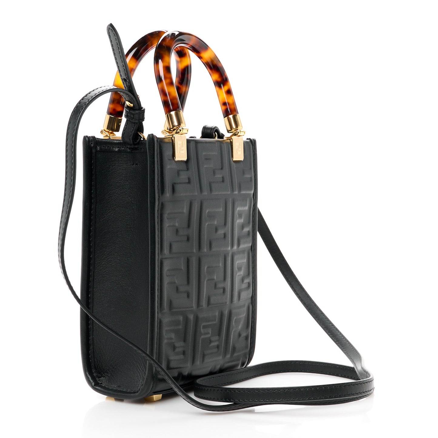 Vitello Plexiglass FF Embossed Mini Fendi Sunshine Shopper Tote Black
