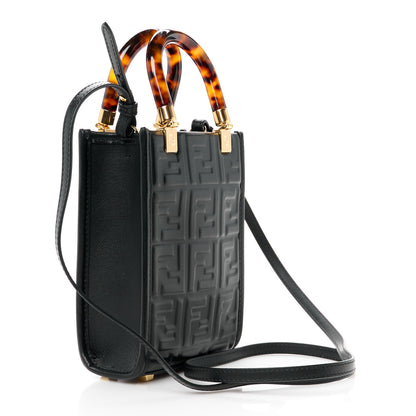 Fendi Vitello Plexiglass FF Embossed Mini Fendi Sunshine Shopper Tote Black 3 of 10
