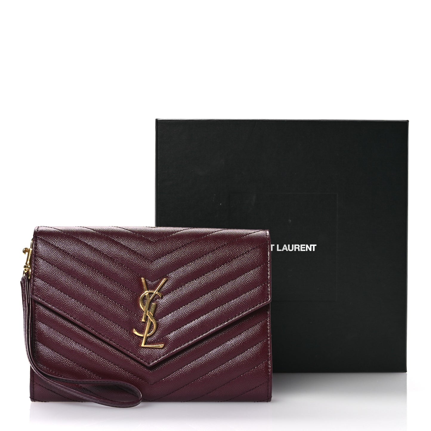 Grain De Poudre Matelasse Chevron Monogram Envelope Clutch Rouge Legion