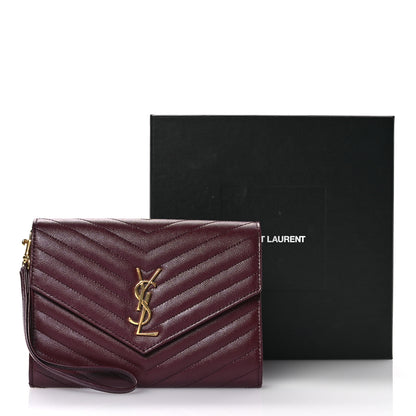 Saint Laurent Grain De Poudre Matelasse Chevron Monogram Envelope Clutch Rouge Legion 8 of 8
