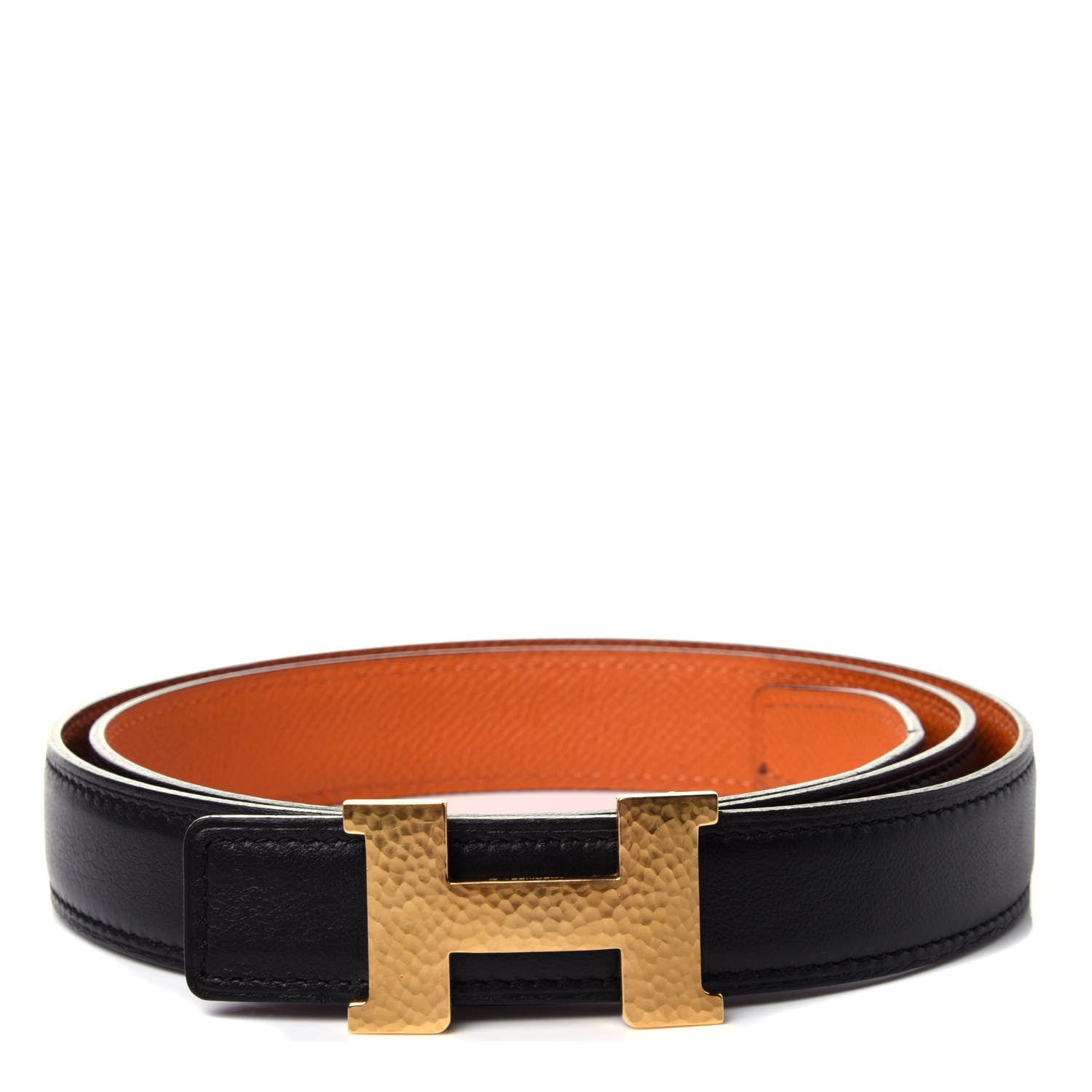 Hermes Box Togo 32mm Martelee Constance Belt 100 Black Orange 1 of 3