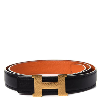 Hermes Box Togo 32mm Martelee Constance Belt 100 Black Orange 1 of 3