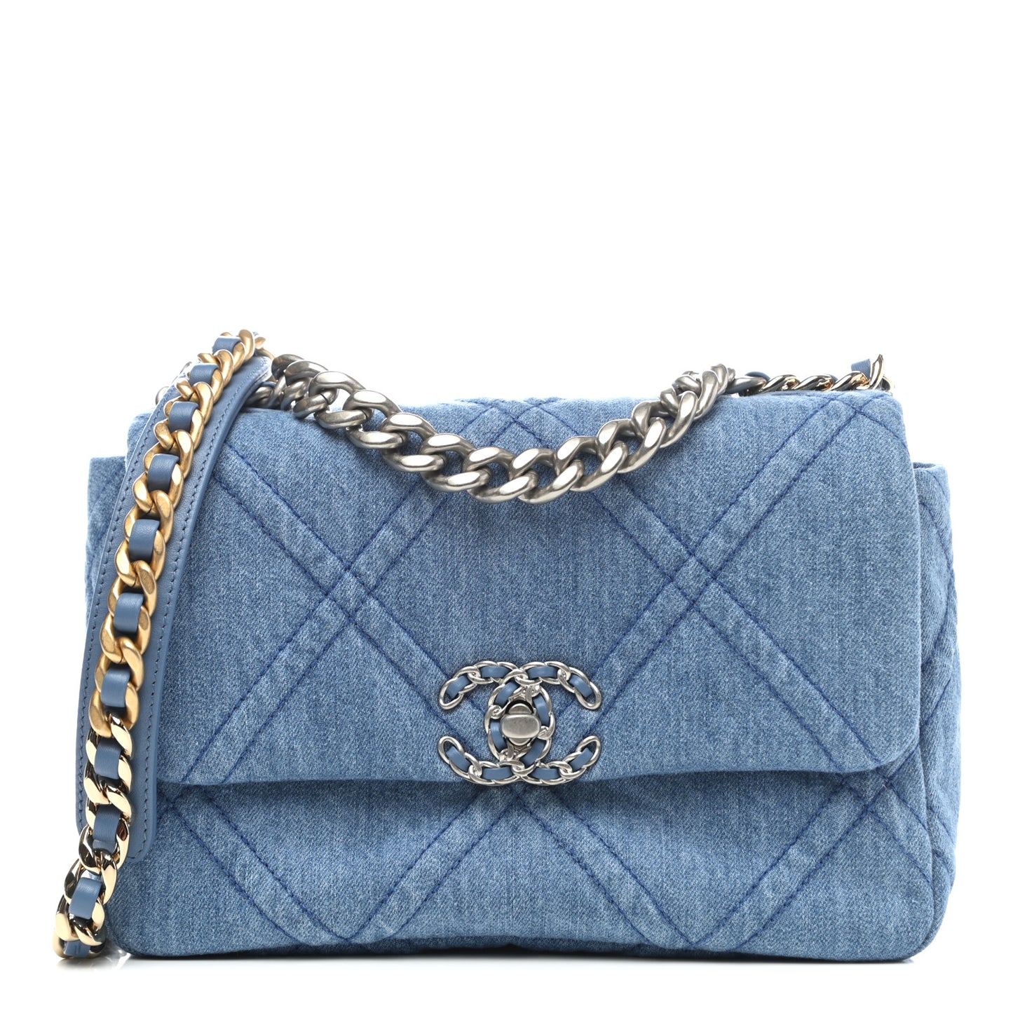 Denim Quilted Medium Chanel 19 Flap Blue