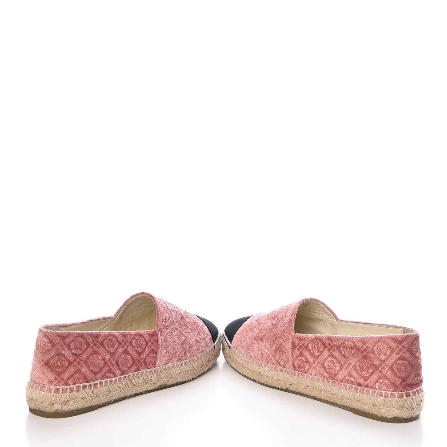 Velvet Grosgrain Quilted Camellia CC Espadrilles 39 Pink Black