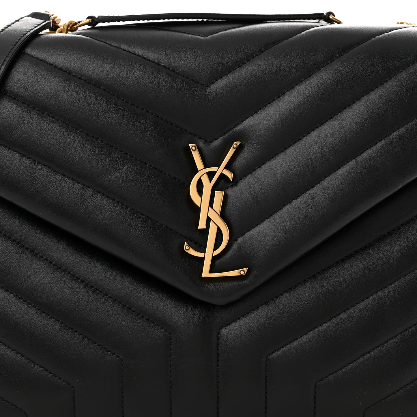 Calfskin Y Quilted Monogram Medium Loulou Chain Satchel Black