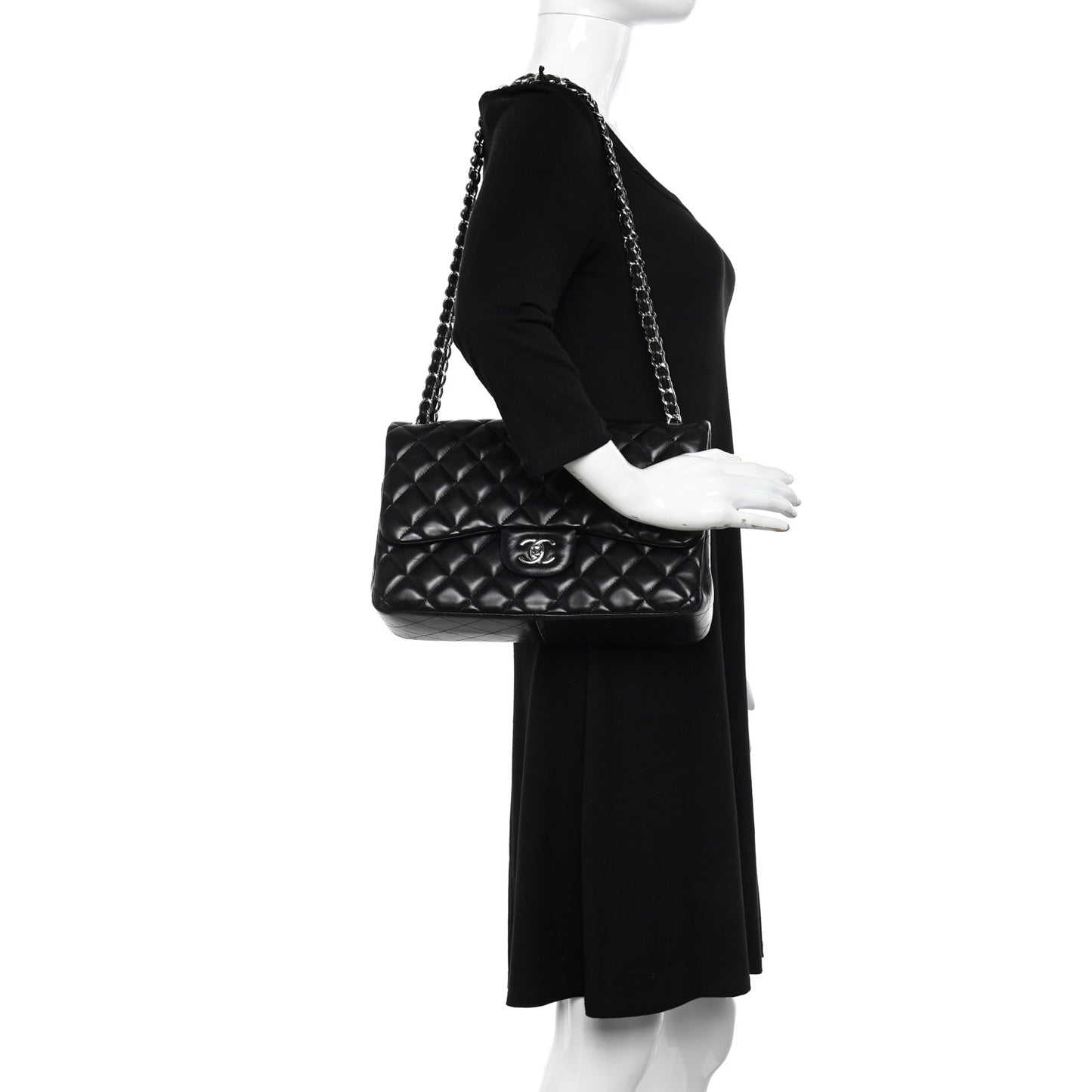 Lambskin Quilted Jumbo Double Flap Black