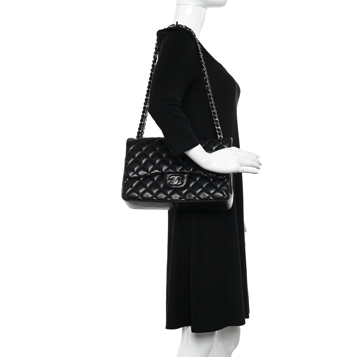 Chanel Lambskin Quilted Jumbo Double Flap Black 2 of 12