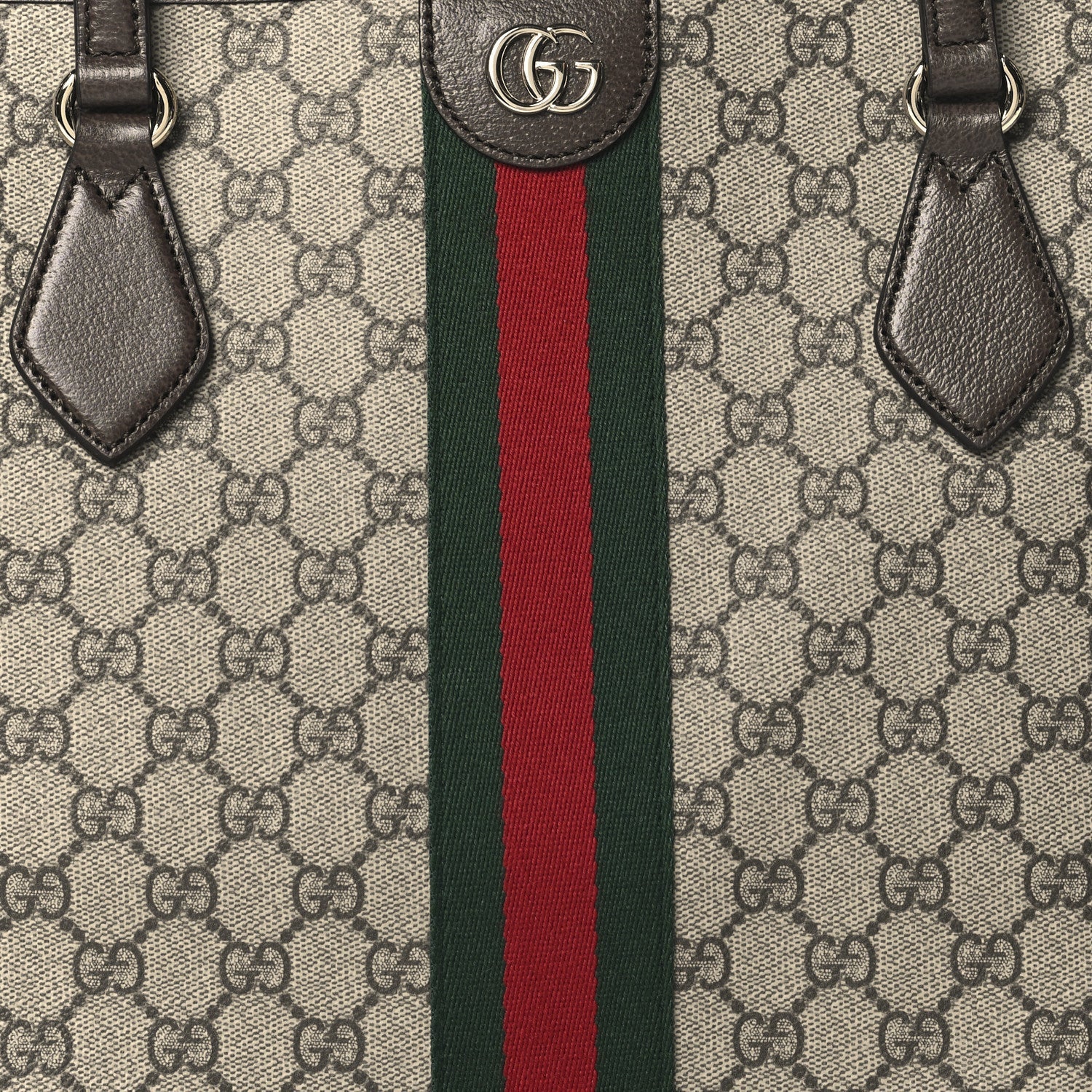 Gucci GG Supreme Monogram Calfskin Web Large Ophidia Tote Beige Dark Brown 7 of 9
