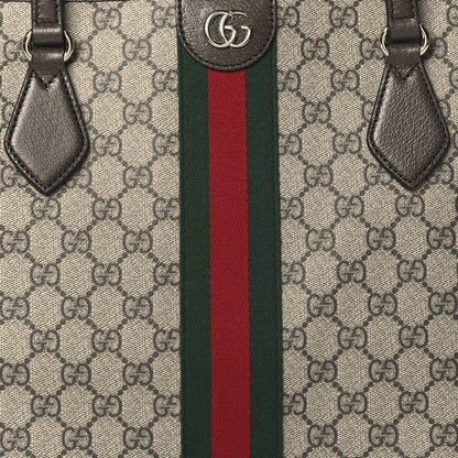 Gucci GG Supreme Monogram Calfskin Web Large Ophidia Tote Beige Dark Brown 7 of 9