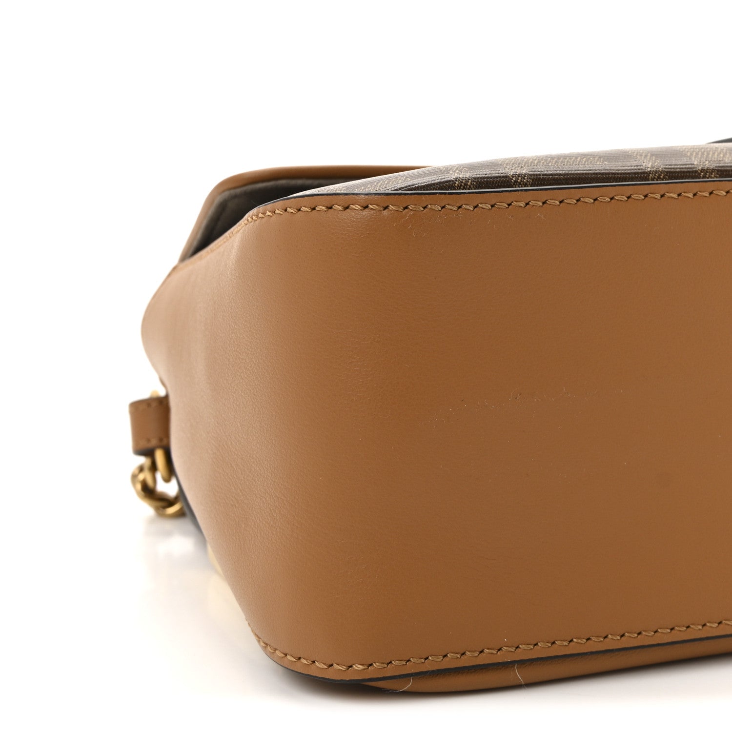 Fendi Vitello Grace Glazed Fabric FF 1974 Double F Shoulder Bag Alchemy Mogano Panna 9 of 10