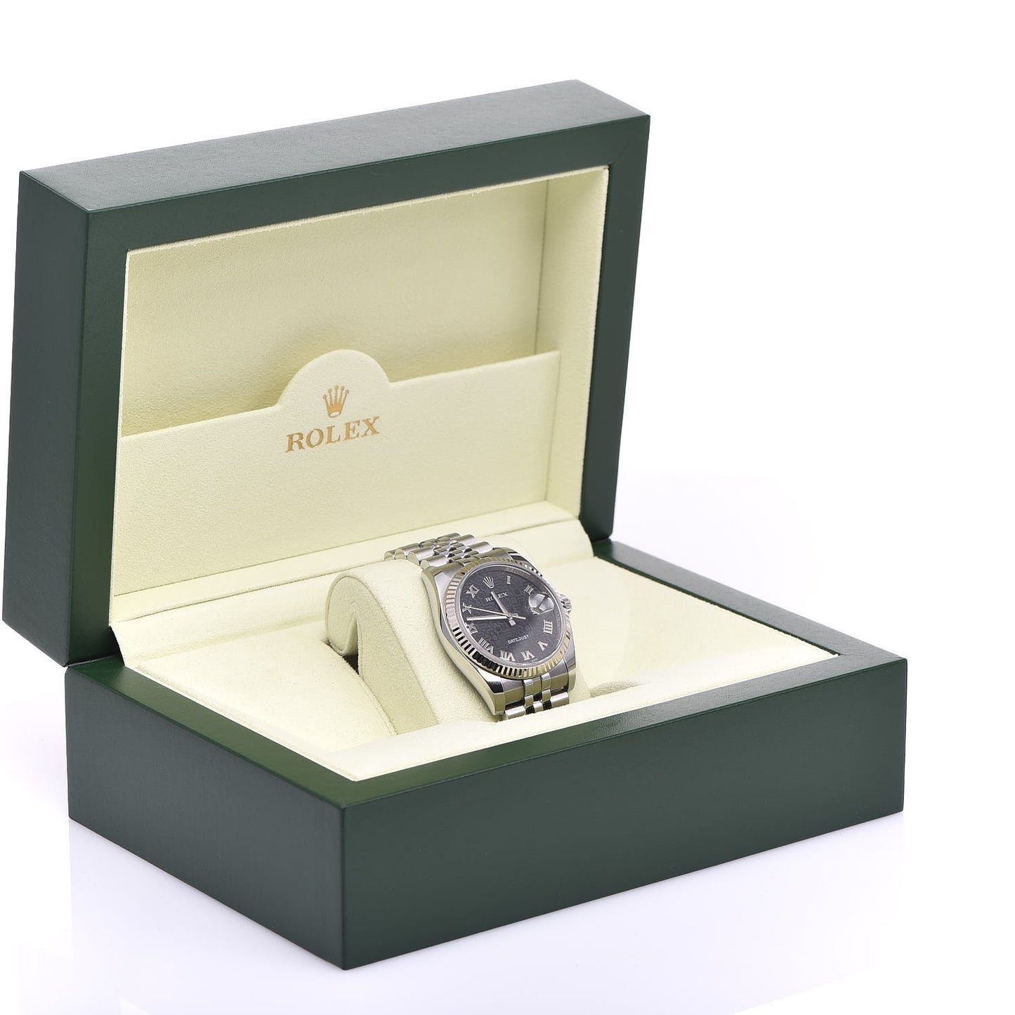 Stainless Steel 18K White Gold 36mm Oyster Perpetual Datejust Watch Black Jubilee Roman 116234