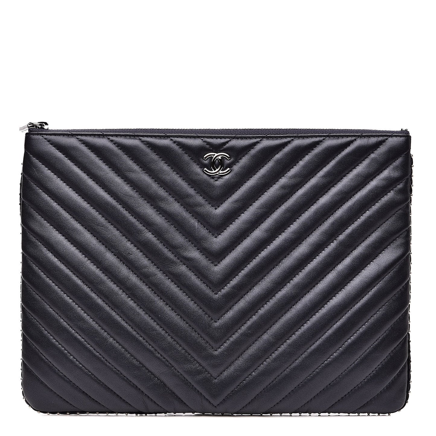 Calfskin Chevron Studded Quilted Medium Cosmetic Case Navy
