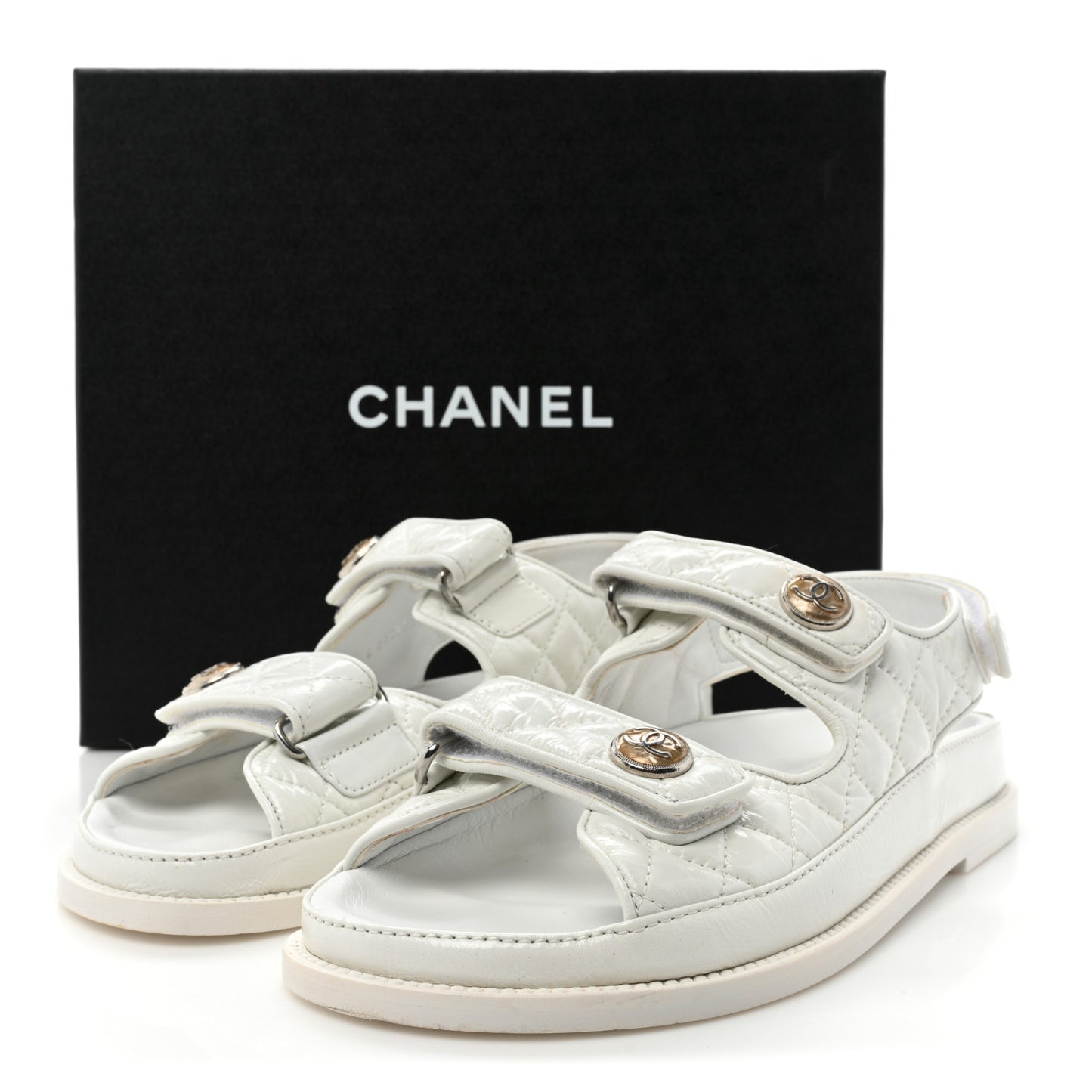 Laminated Lambskin Quilted Velcro Dad Sandals 37.5 White