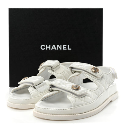 Chanel Laminated Lambskin Quilted Velcro Dad Sandals 37.5 White 15 of 15