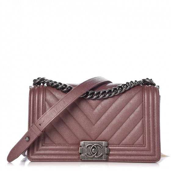 Chanel Metallic Caviar Chevron Quilted Medium Boy Flap Dark Pink 1 of 2